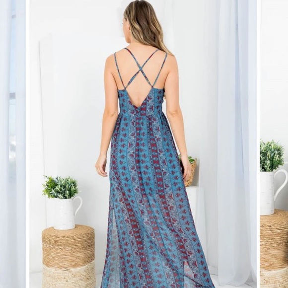 Doe and Ray Size L summer side Slit Dress - Picture 3 of 5